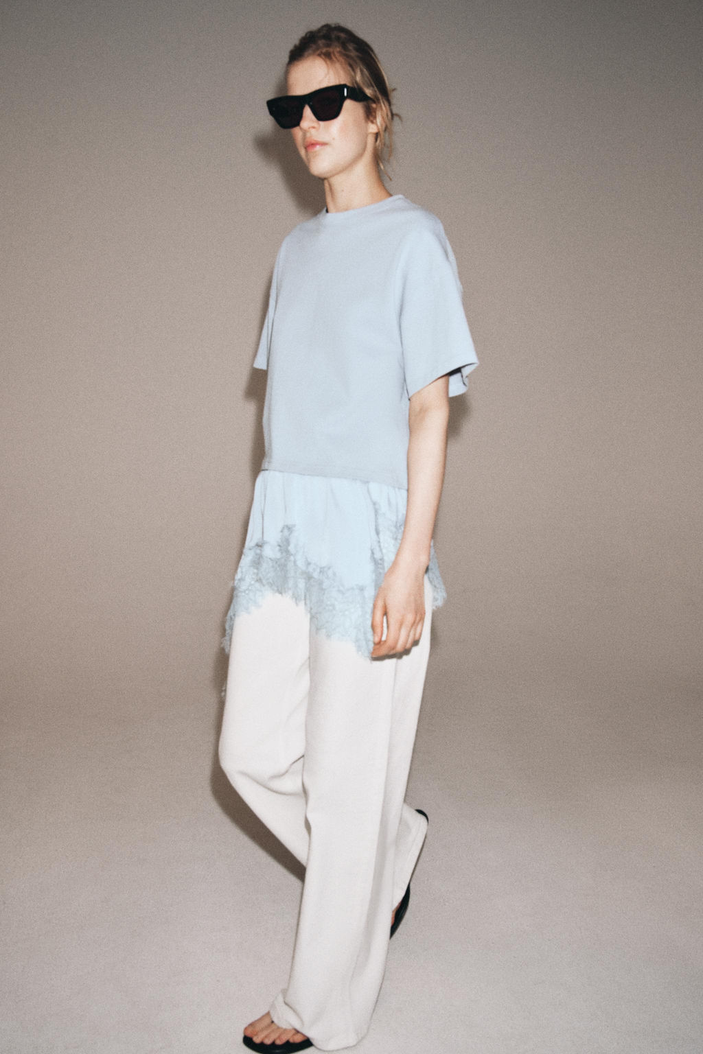 CAMISETA COMBINADA ENCAJE / Azul pastel - Zara фото 4