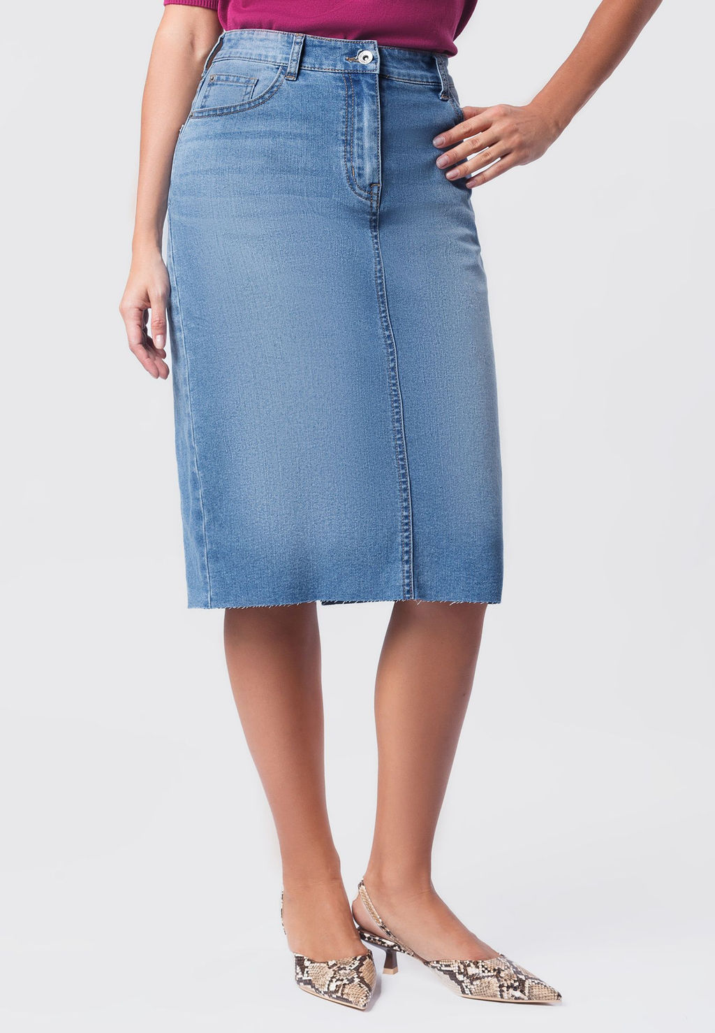 Джинсовая юбка с декоративной стиркой из эластичного облегченного денима - Vilatte фото 5