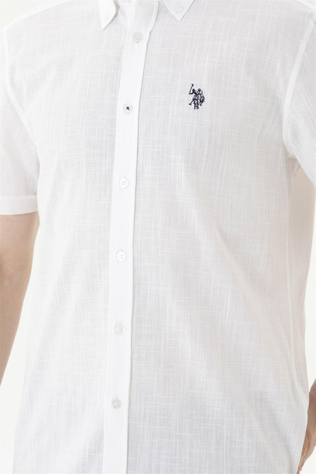 Рубашка мужская U.S. Polo Assn с коротким рукавом белая хлопок  фото 6