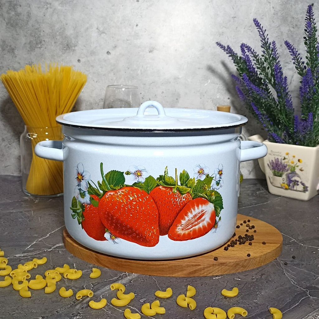 Кастрюля 7.0л 1с18с сер-гол. Клубника садовая