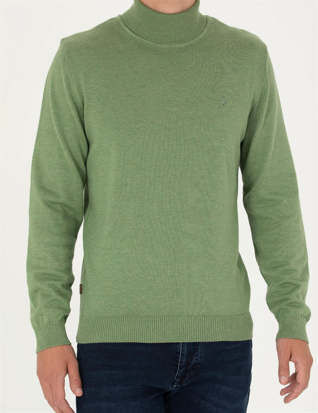 Koyu Ye_il Melanj Slim Fit Bal_k__ Yaka Basic Triko Kazak
