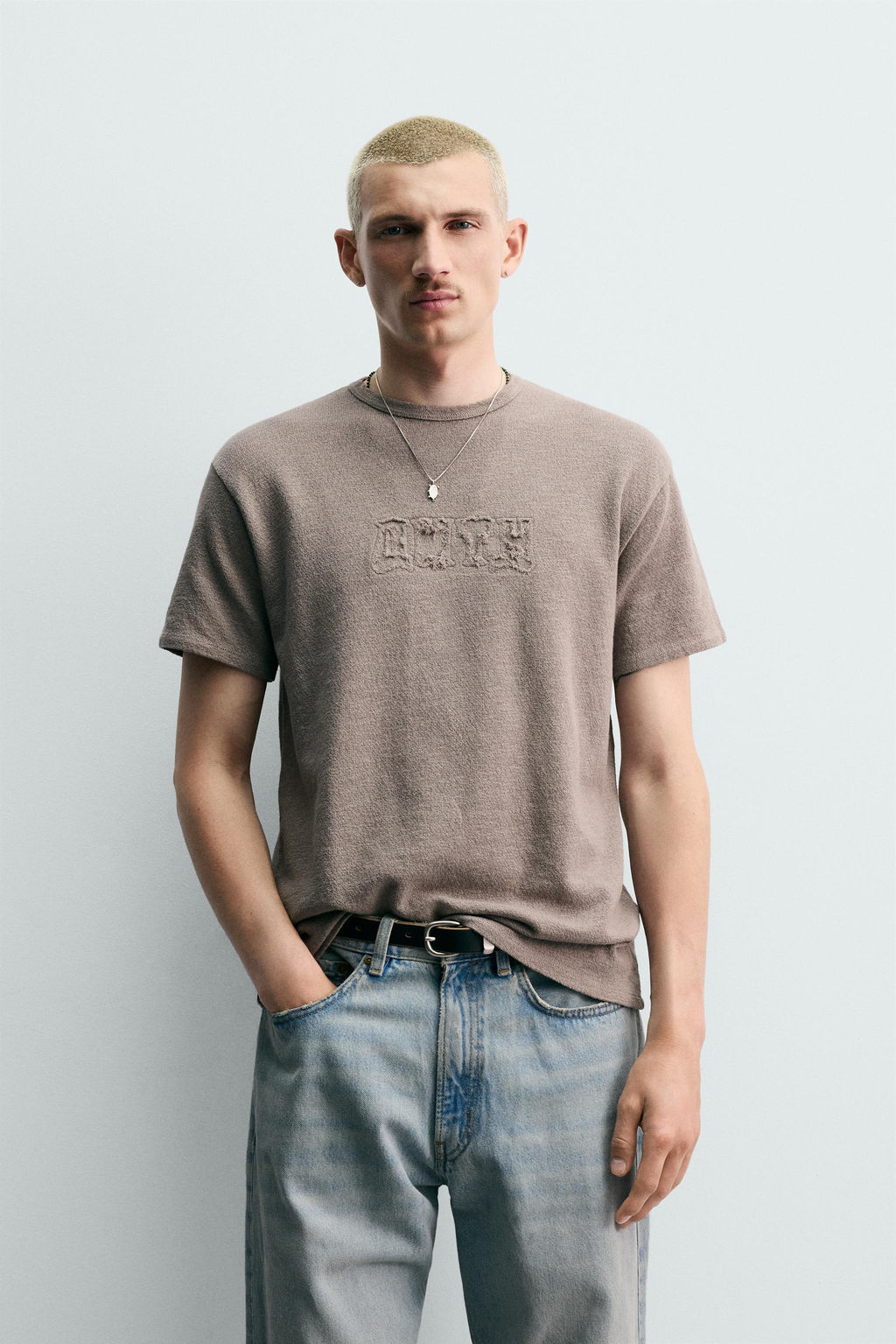 CAMISETA PUNTO LAVADO PARCHES / Gris topo - Zara фото 2