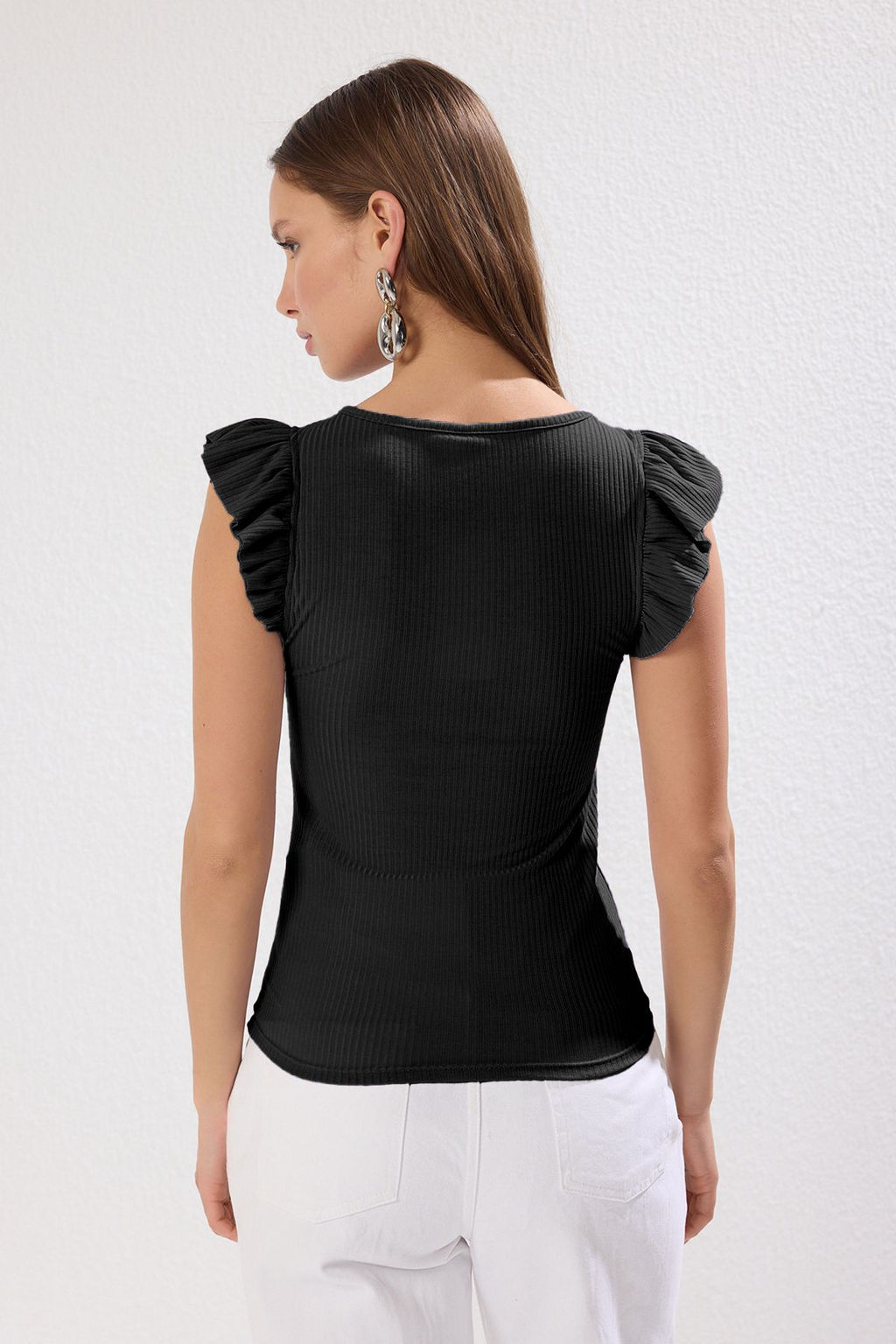 Siyah Fitted/Vucuda Oturan F?rf?rl? Orme Bluz TWOSS25BZ00215