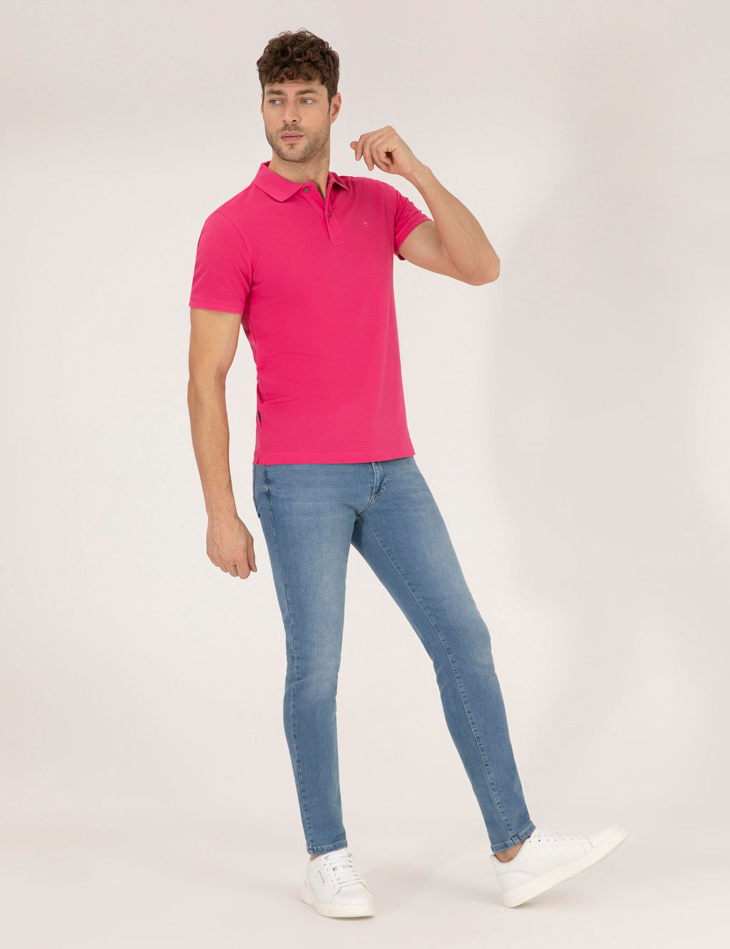 Pembe Slim Fit Polo Yaka Basic Ti__rt