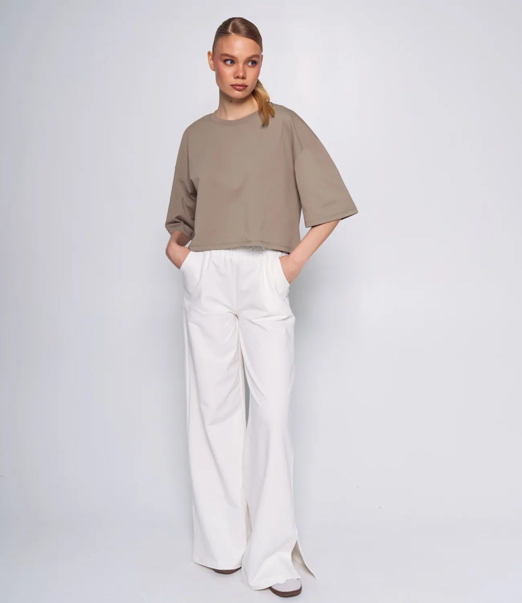 Футболка #ОКТ095009, бежево-серый