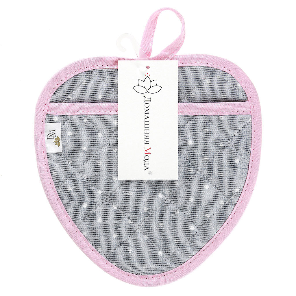 Прихватка с запахом 20х20см Горошек на льне, форма Клубника, рогожка 171г/м2, хлопок 100%, наполнитель - ватин 280г/м2, на пластмассовом подвесе, Домашняя мода (Россия)  фото 4