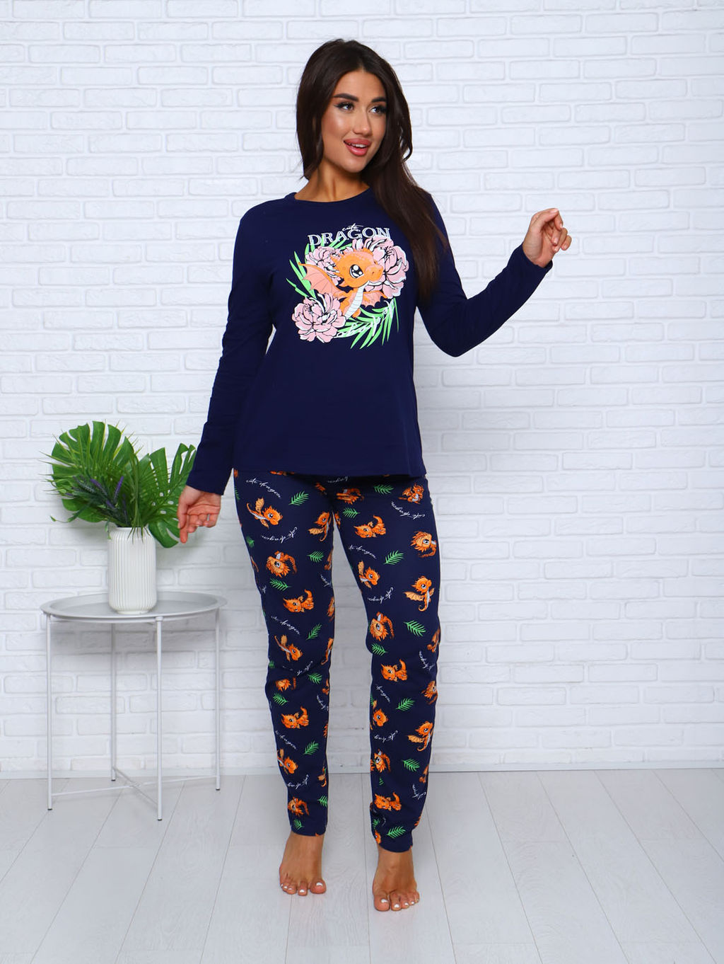 Костюм с брюками, принт, синий (954-1)