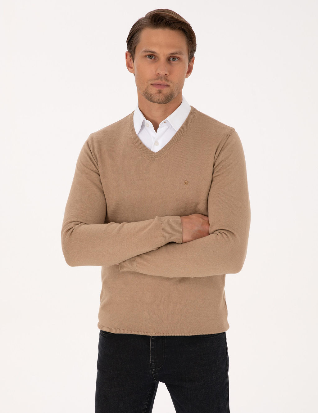 Camel Slim Fit V Yaka Basic Triko Kazak - Pierre cardin фото 3