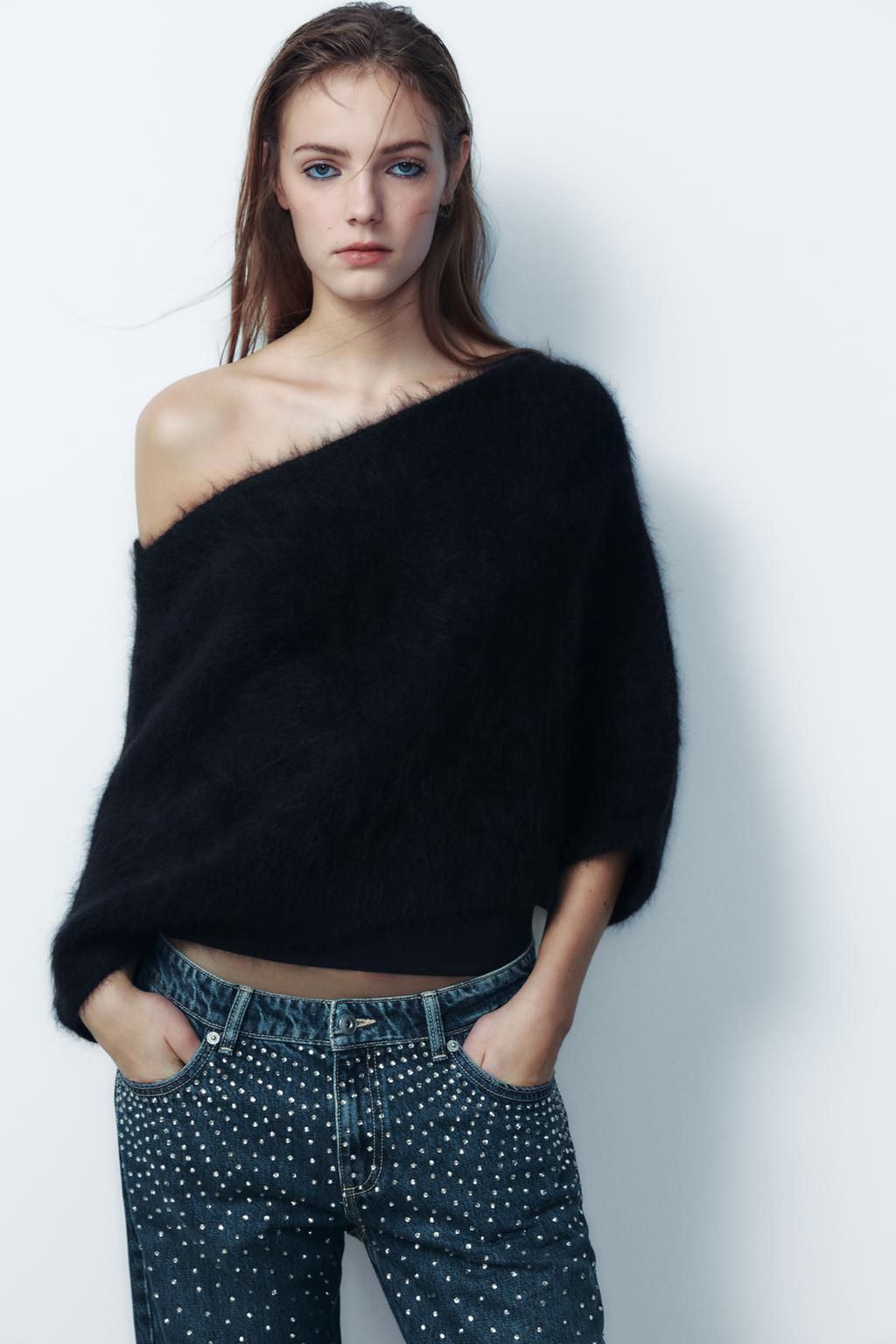 TRF RELAXED OVERSIZE RHINESTONE MID-WAIST JEANS - Zara фото 5