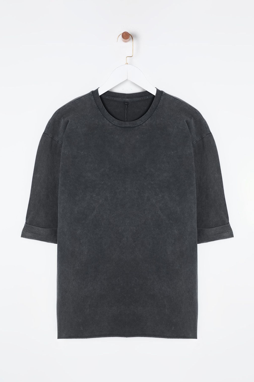 Antrasit Y?kamal? %100 Pamuk Duble Kol Asimetrik Boyfriend Orme T-Shirt TWOSS20TS0828