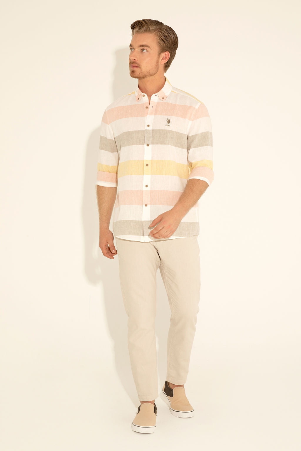Мужская рубашка цвета хаки с длинным рукавом - U.s. polo assn фото 19