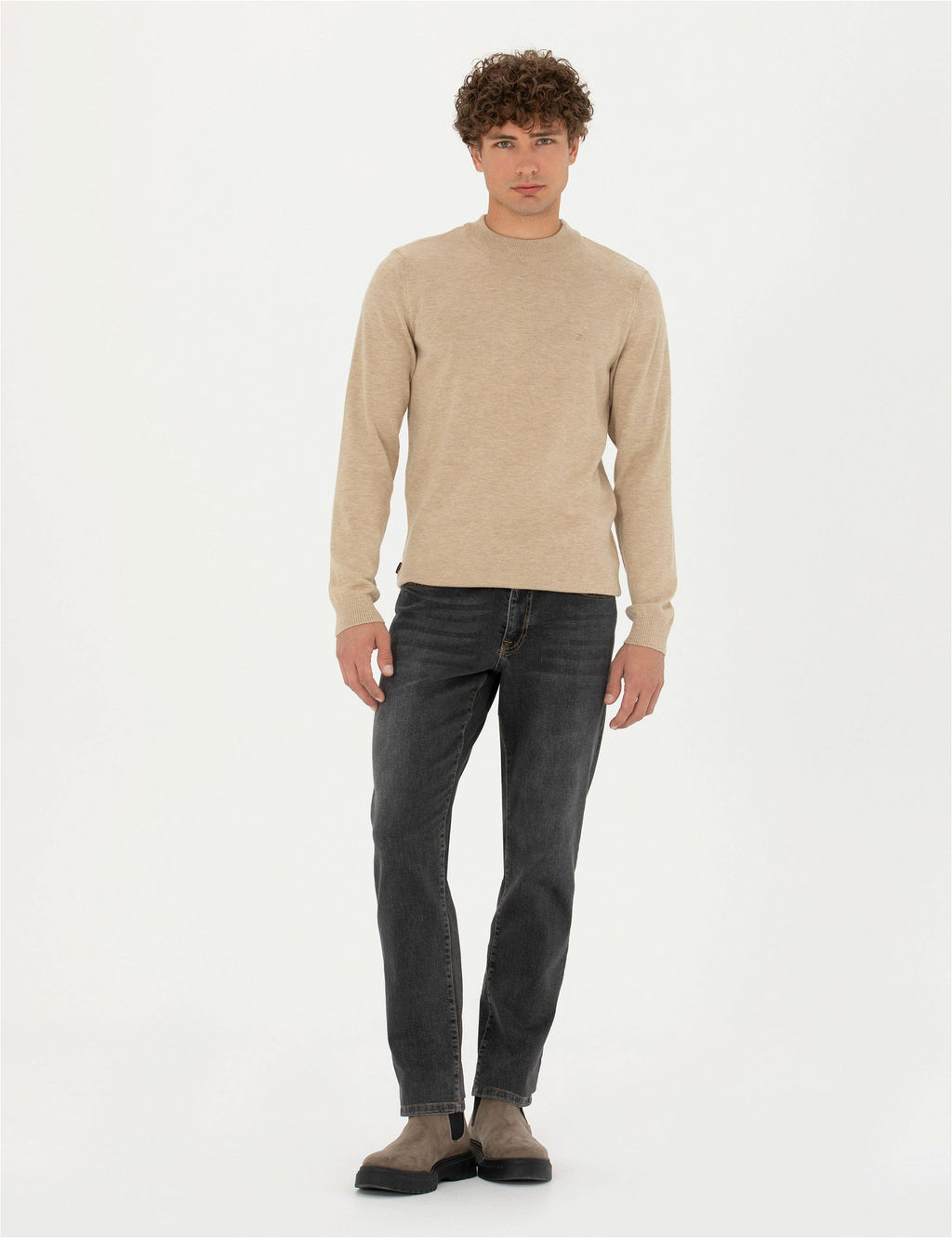 Ta_ Melanj Slim Fit Yar_m Bal_k__ Yaka Basic Triko Kazak - Pierre cardin фото 4