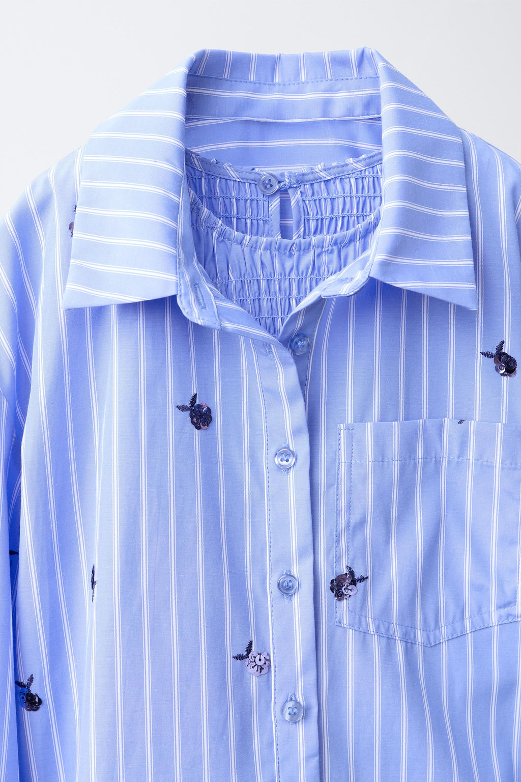 PACK CAMISA Y TOP FRUNCIDO RAYAS Y APLIQUE LENTEJUELAS / Azul - Zara фото 5