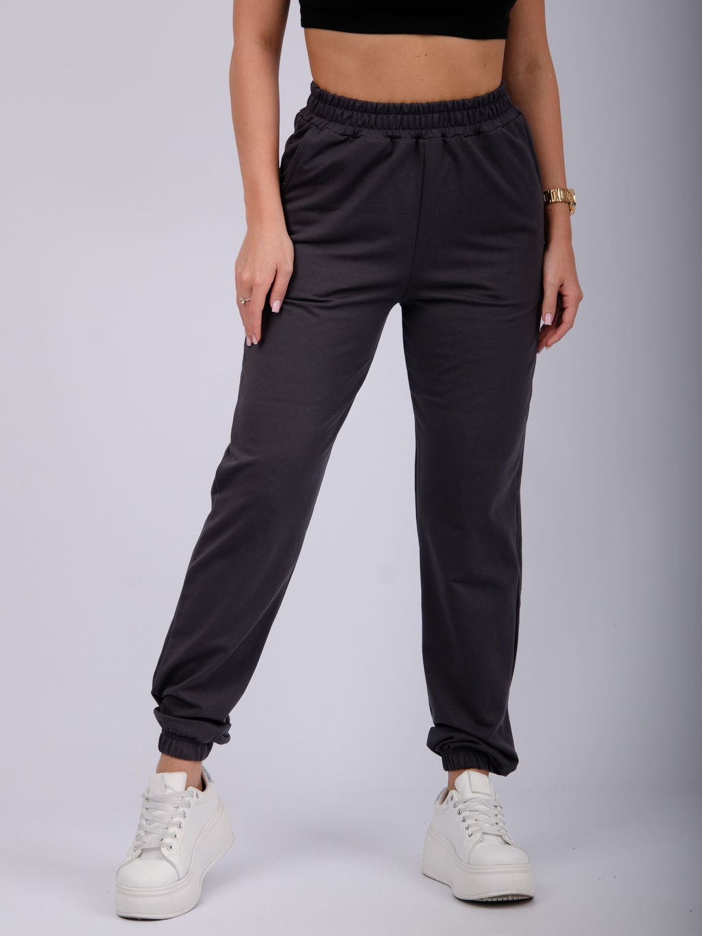 Джоггеры "Селена" серые, футер 2-х нитка начес