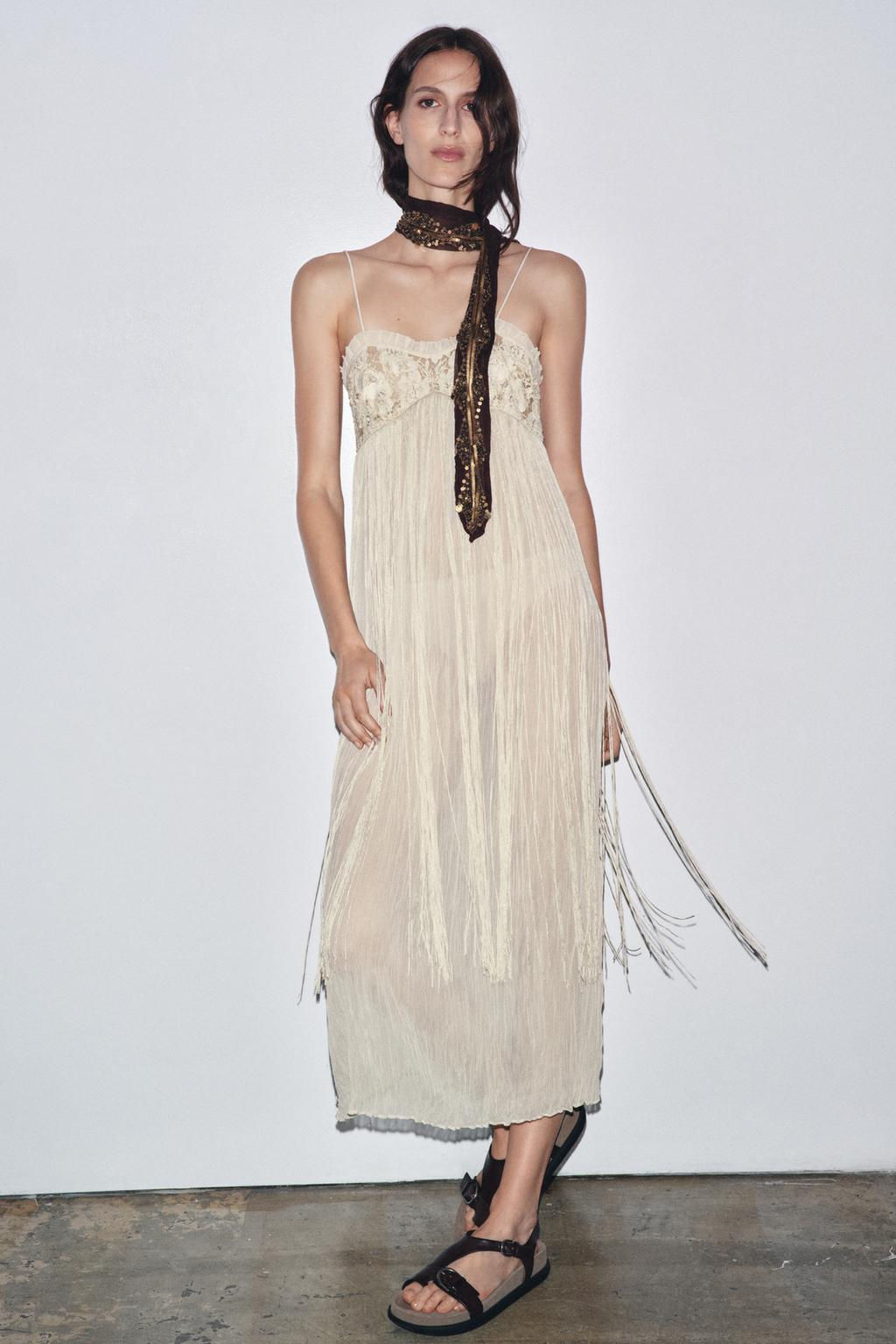 EMBROIDERED FRINGED COMBINATION DRESS - Zara фото 5