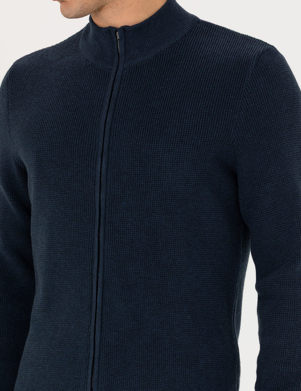 Lacivert Melanj Slim Fit Fermuarl_ Triko H_rka
