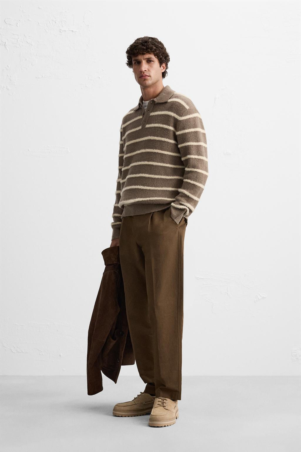 TEXTURED STRIPED KNIT POLO SWEATER - Zara фото 4