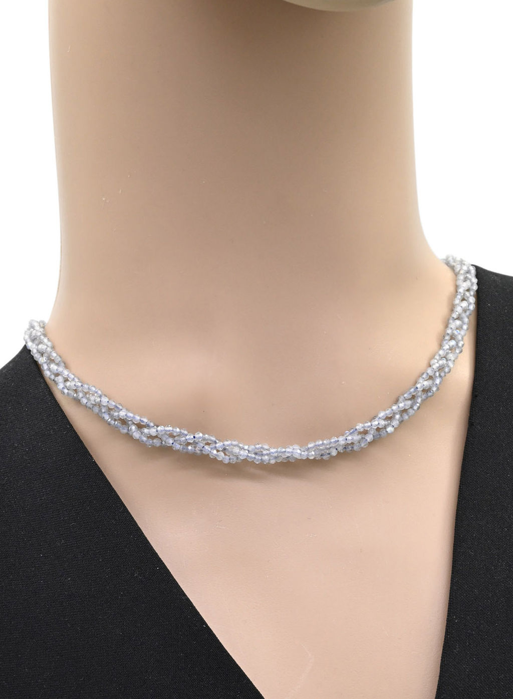 Бусы короткие Косичка из лабрадора шарик с гранями 2мм, 38см