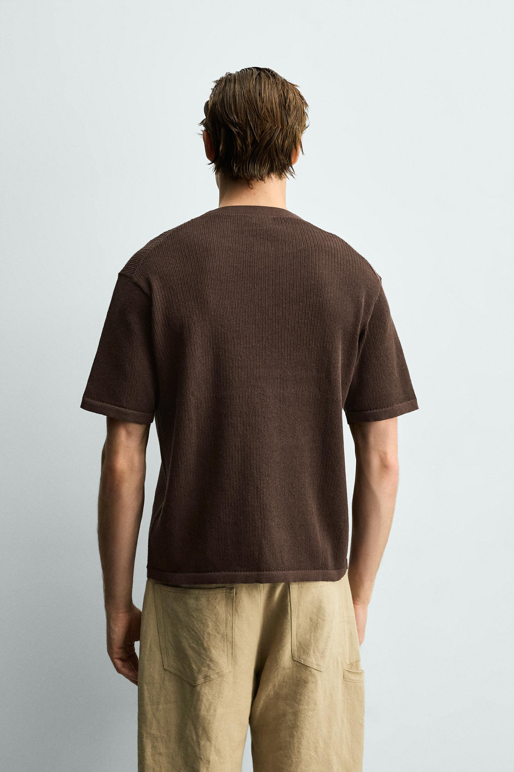 CAMISETA PUNTO CUELLO PANADERO ALGOD?N - LINO / Marr?n - Zara фото 4