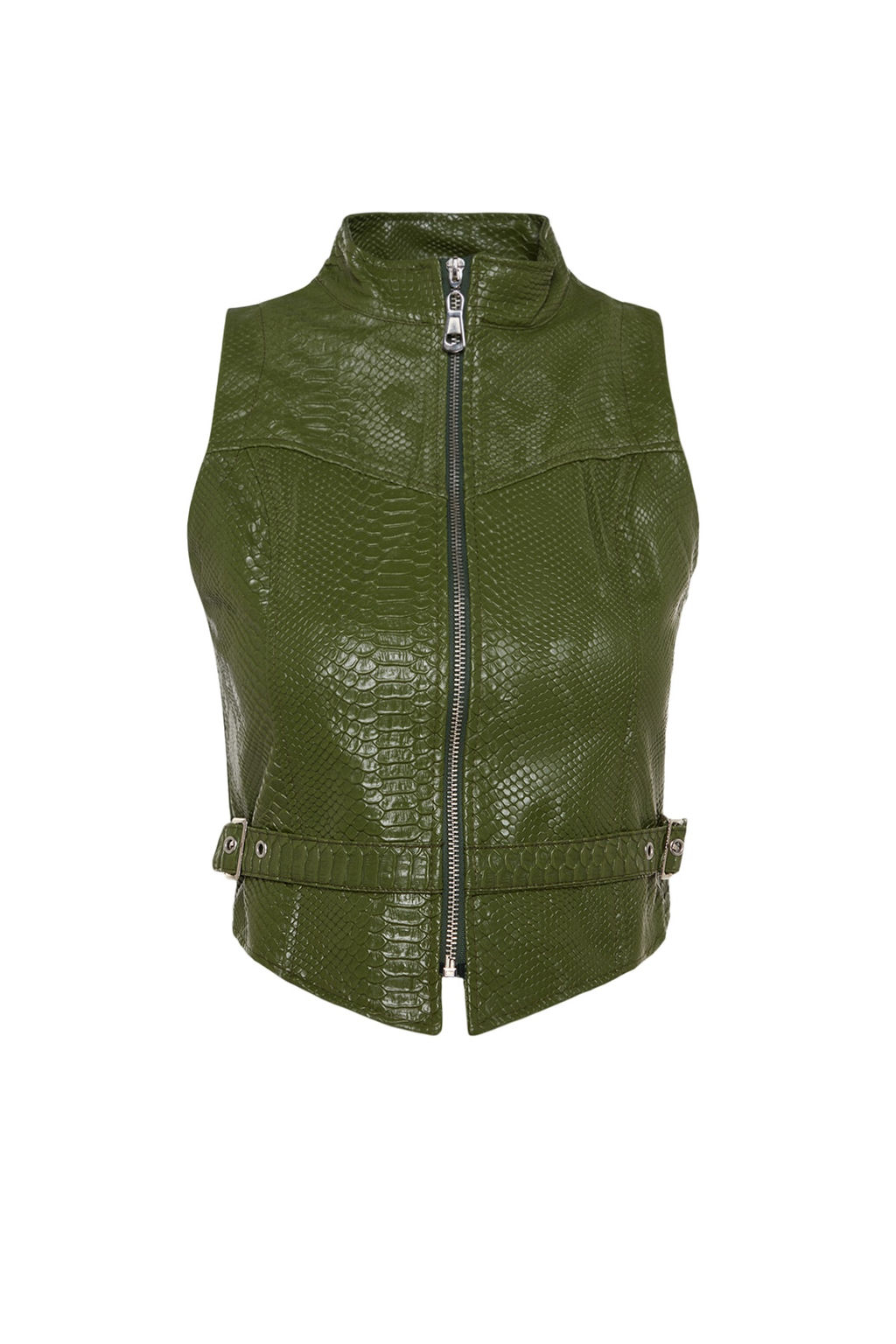 Limited Edition Haki Astarl? Timsah Desenli Crop Dokuma Yelek TWOAW22YE0083