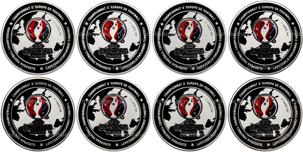 Набор из 8 медалей 2016 года Франция Чемпионат Европы по футболу UEFA EURO 2016