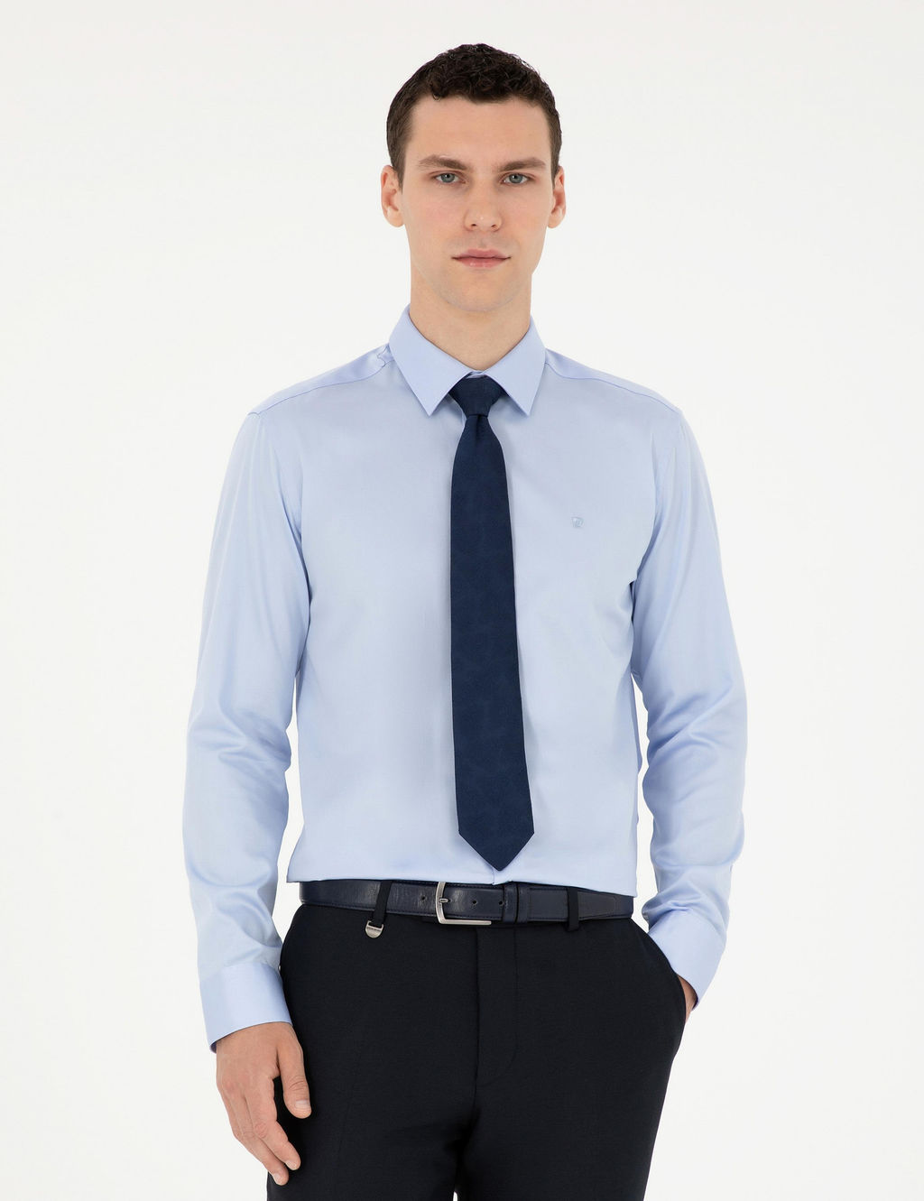 Koyu Mavi Slim Fit Uzun Kollu Basic G_mlek