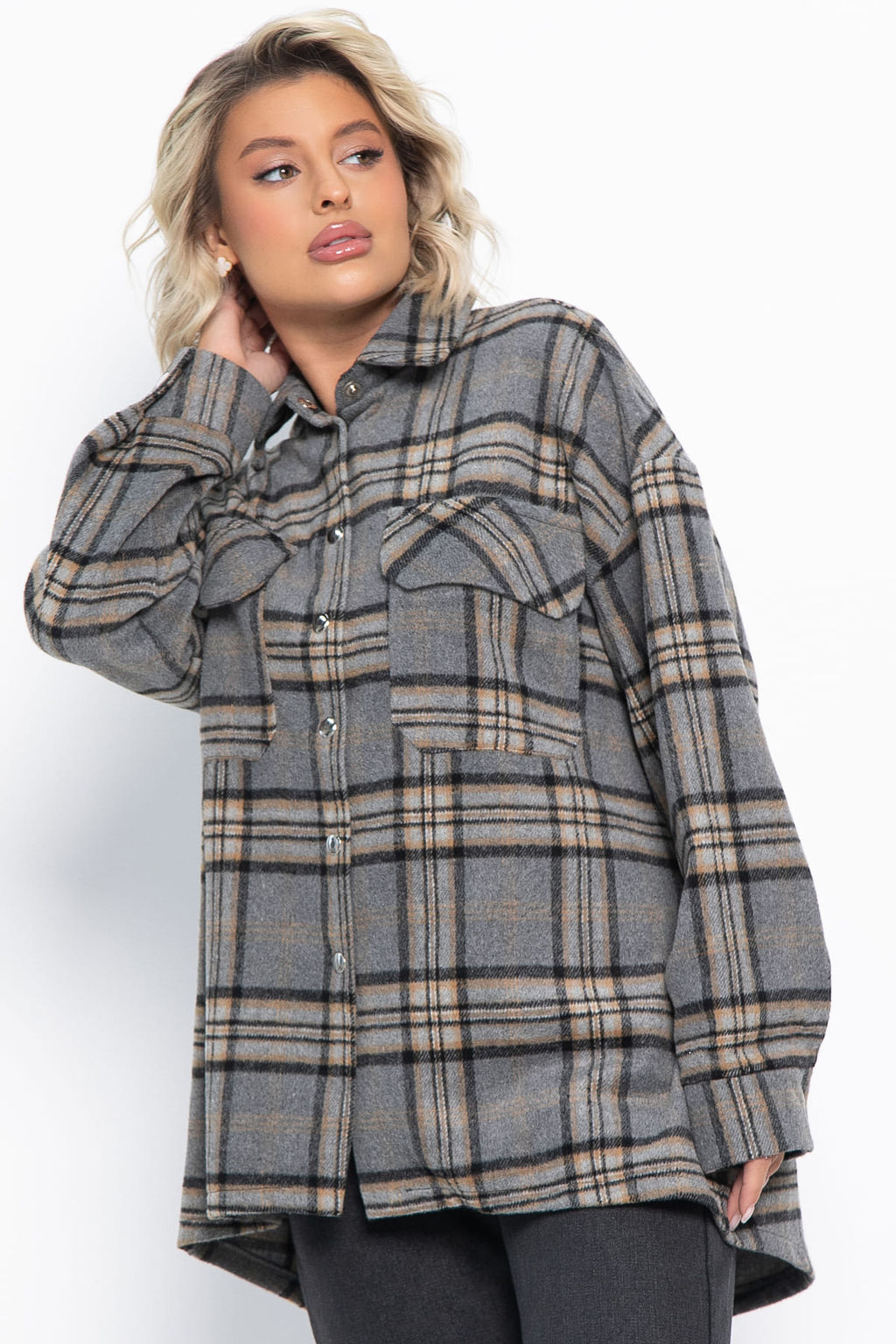 Пальто-рубашка Хармони (серо-бежевая) Б15041-5М