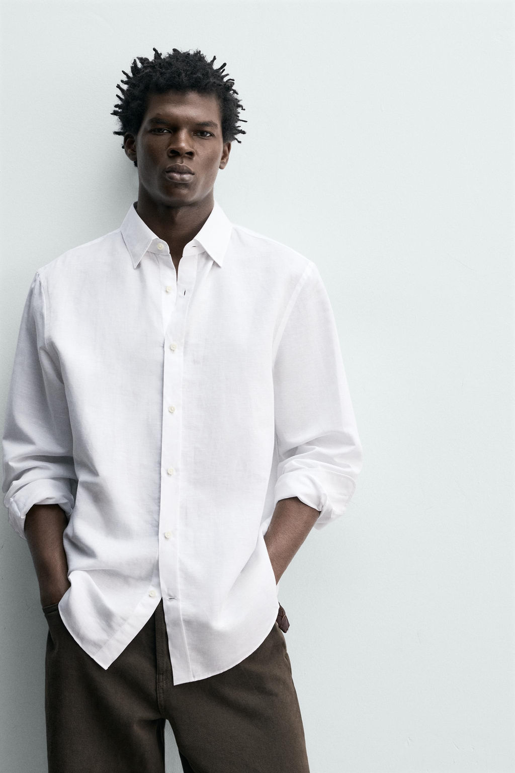 CAMISA REGULAR FIT  ALGOD?N - LINO / Blanco - Zara фото 6