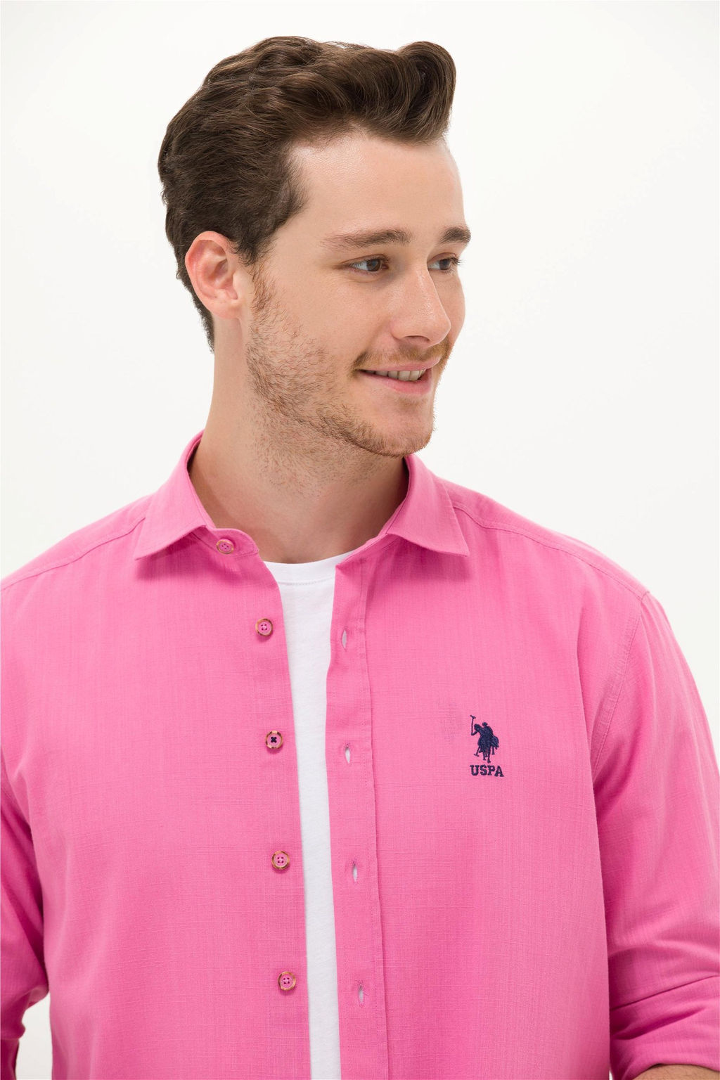 U. S. Polo Assn Мужская розовая базовая рубашка из льна - U.s. polo assn фото 9