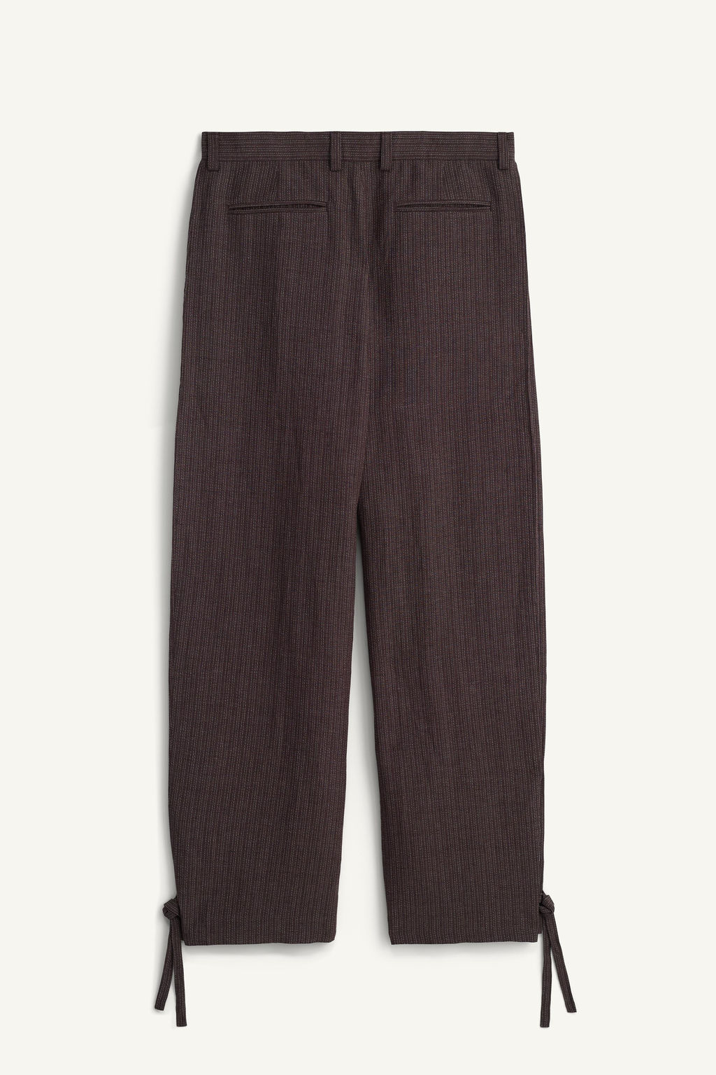 PANTAL?N PLIEGUES LATERALES TRAJE RAYAS VISCOSA - LINO / Marr?n oscuro - Zara фото 5