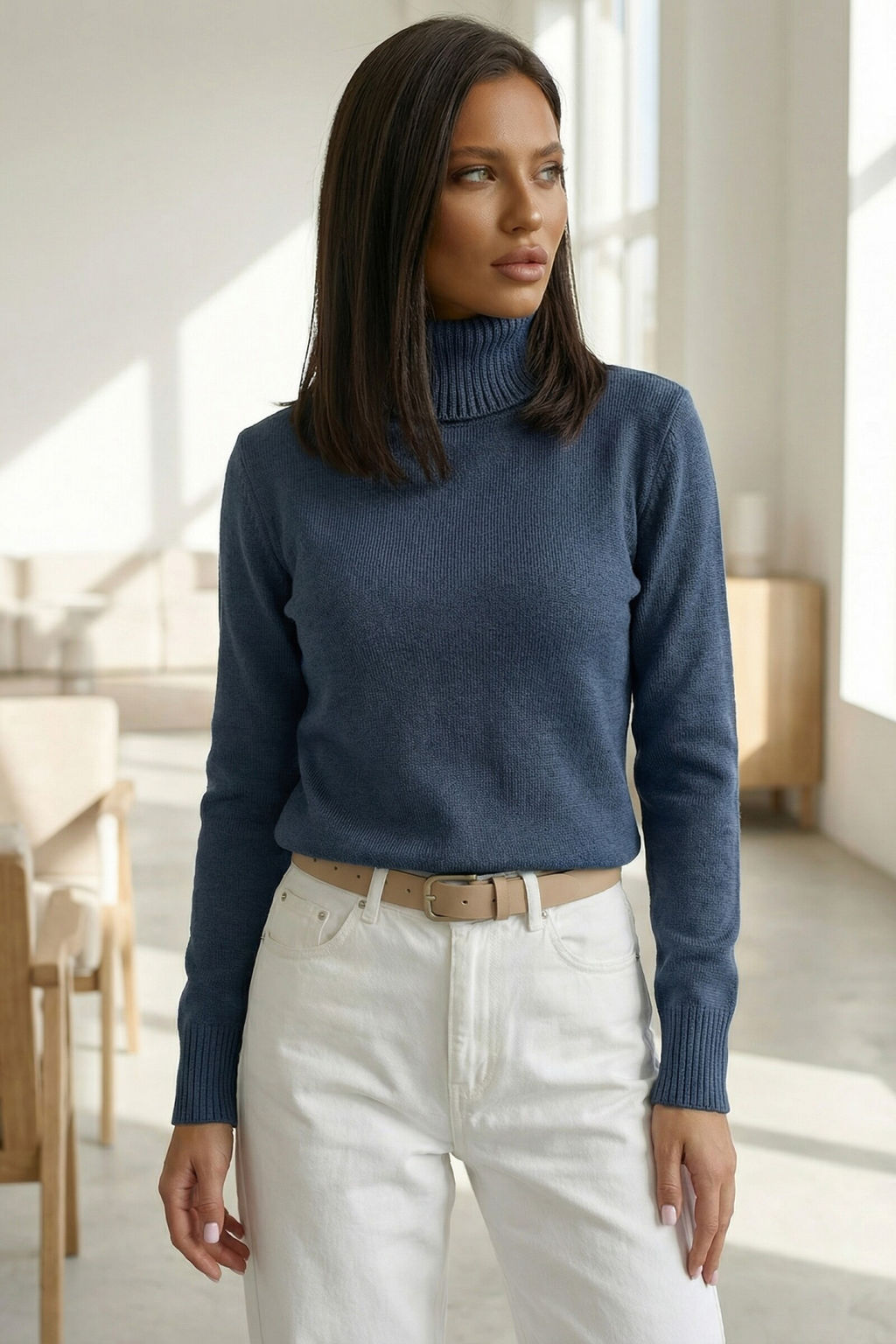 Водолазка из полушерстяной пряжи джинсовая