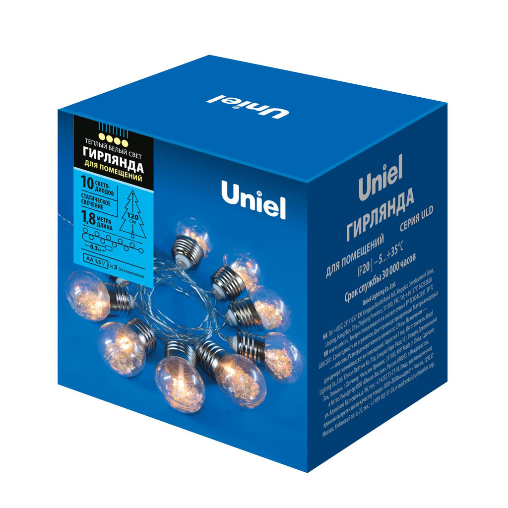 ULD-S1800-010/STB/3AA WARM WHITE IP20 RETRO BULBS Гирлянда светодиодная Лампочки ретро, на батарейках 3AA (не в/к), 1,8м. 10 светодиодов. Теплый белый свет. Провод прозрачный. TM Uniel