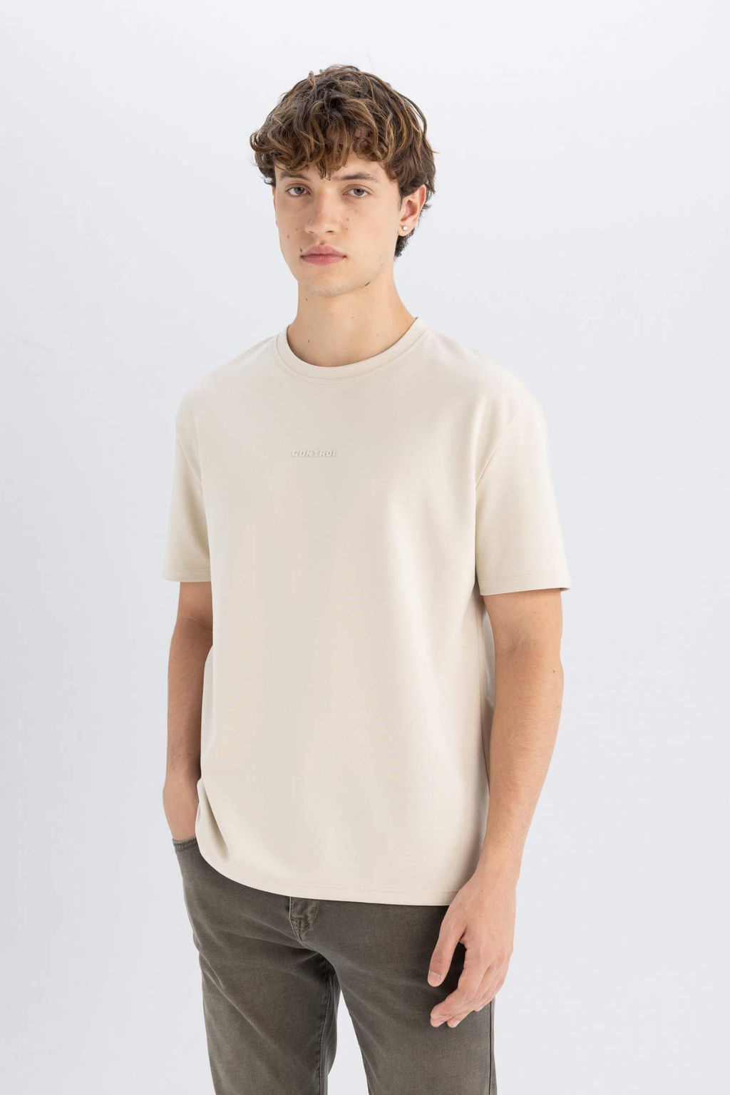 Regular Fit Bisiklet Yaka Bask?l? Ag?r Kumas K?sa Kollu Tisort - Defacto фото 5