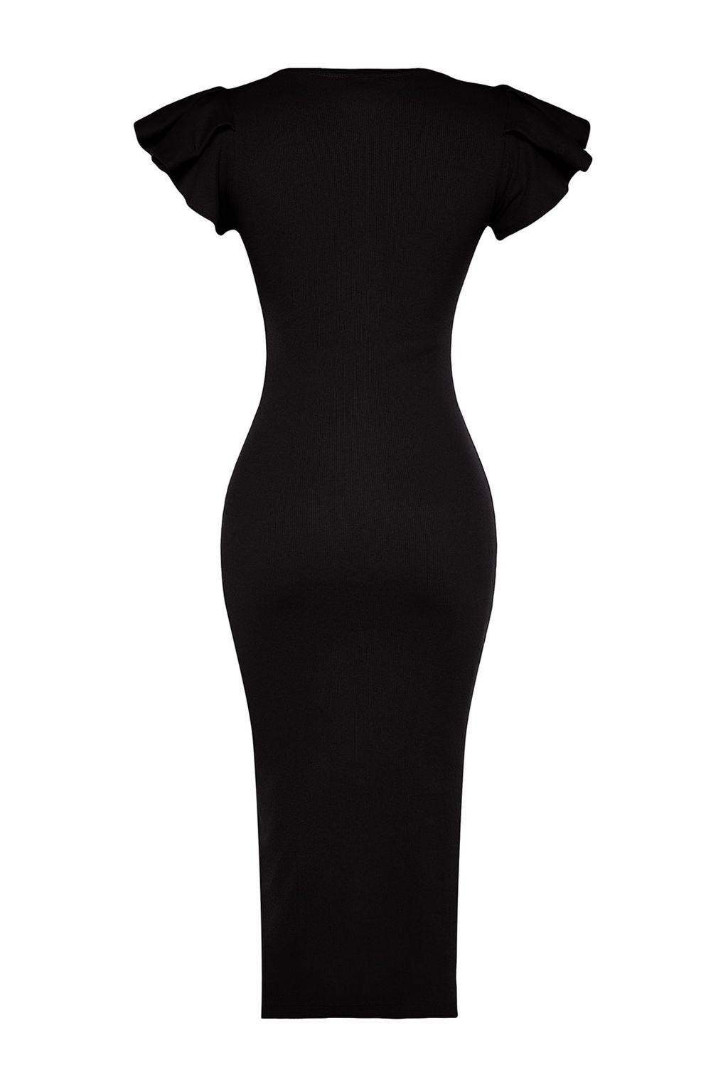 TRENDYOLMILLA Siyah Fitilli Kollar? Volanl? Bodycone/Vucuda Oturan Midi Esnek Orme Kalem Elbise TWOSS23EL01708  фото 8