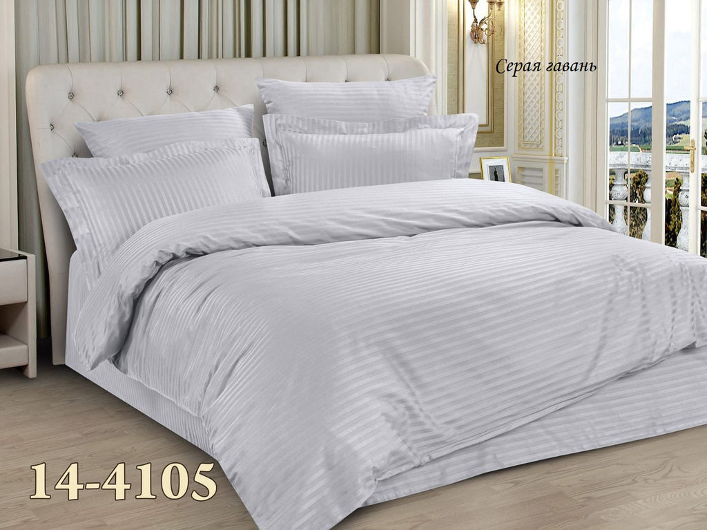 Комплект постельного белья Серая гавань, Сатин Страйп евро