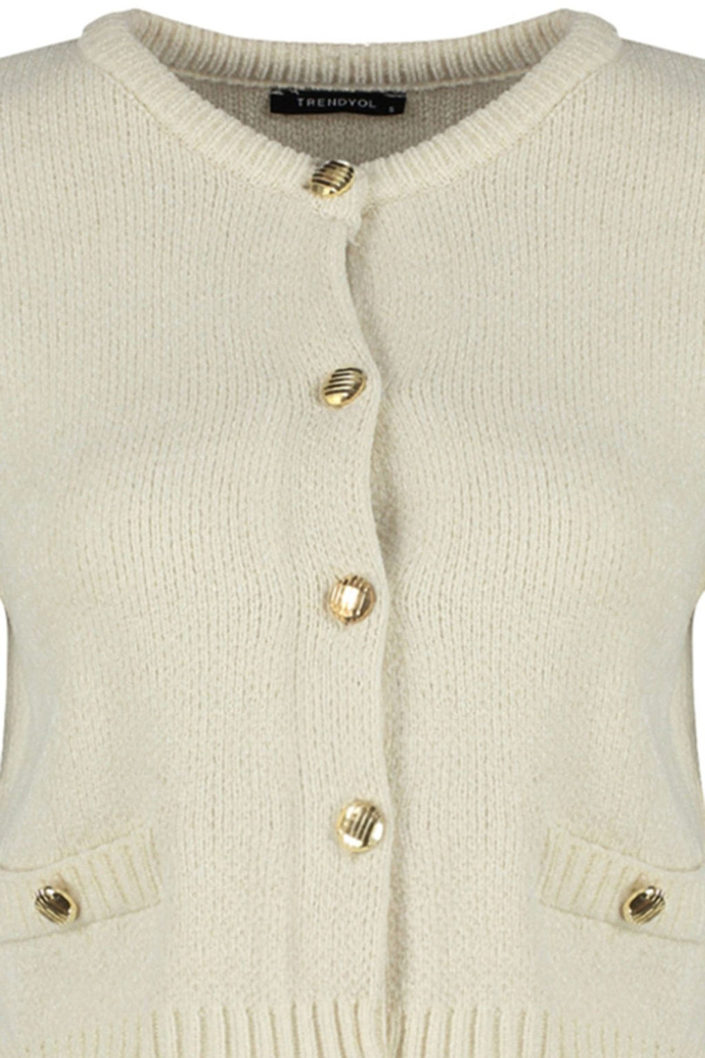 Ekru Crop Premium Iplik/Ozel Iplik Cep Detayl? Triko H?rka TWOAW24HI00051