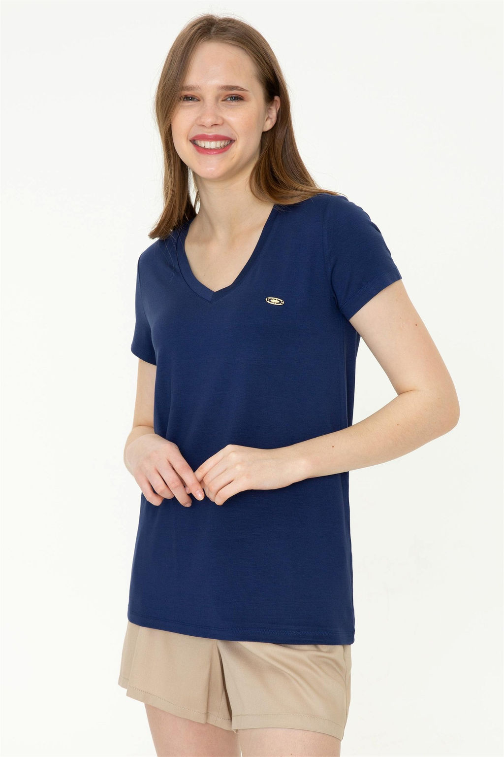 Женская темно-синяя футболка с V-образным вырезом Basic - U.s. polo assn фото 7