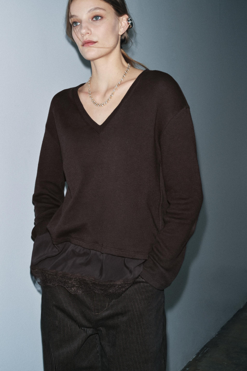 CONTRAST T-SHIRT WITH LACE - Zara фото 3