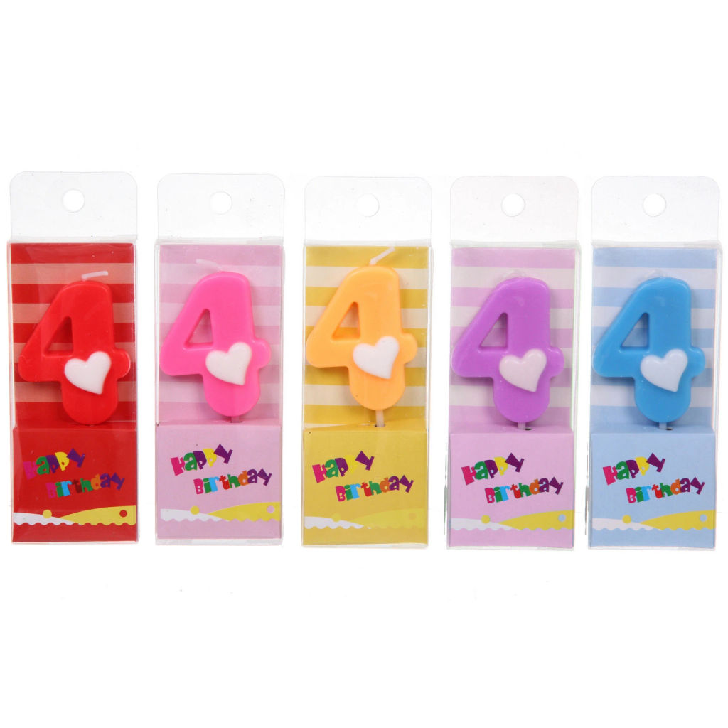 Свеча для торта Цифра Сердечко "4" 9 см, микс цветов