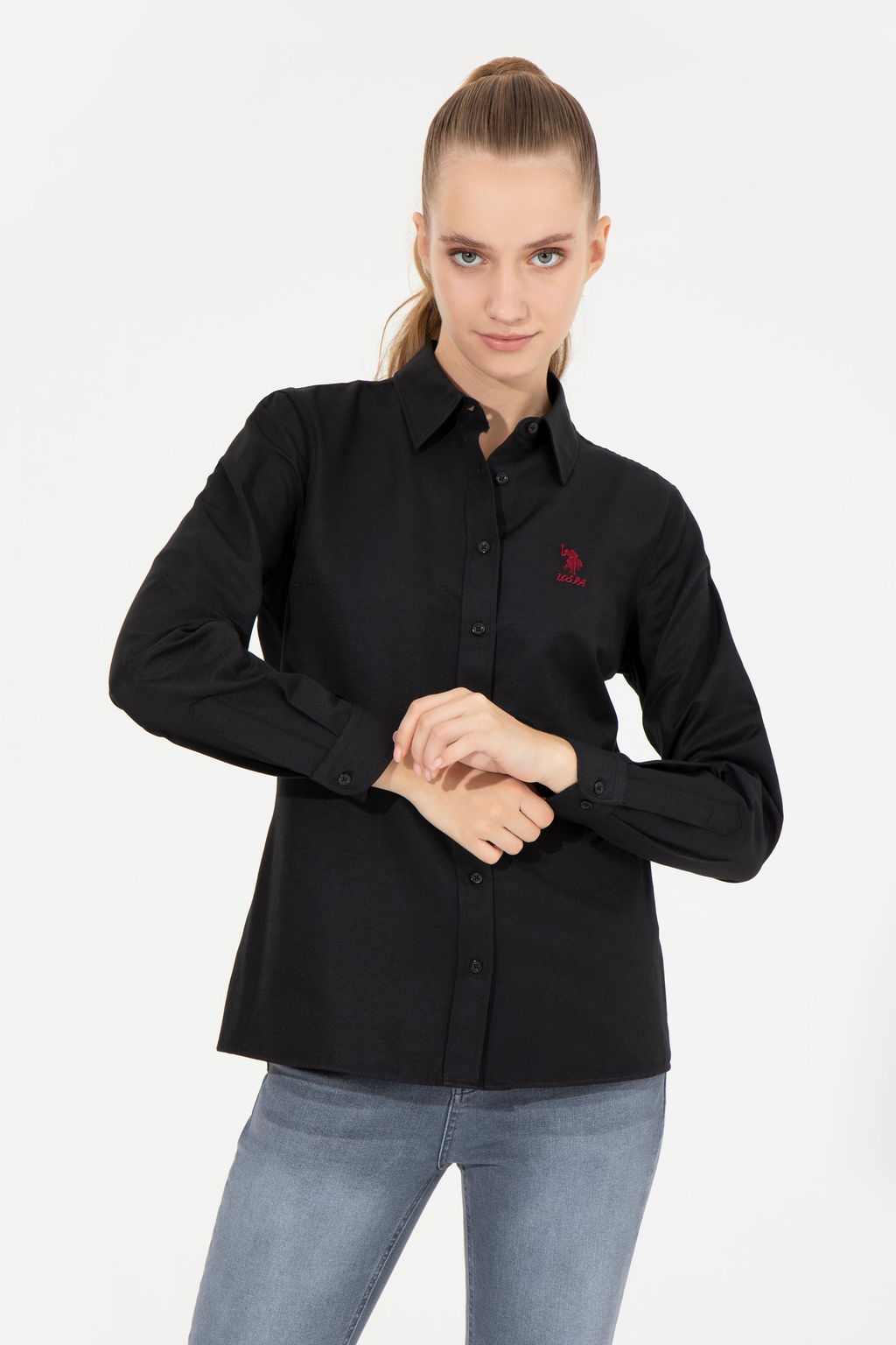 Женская черная рубашка с длинным рукавом Basic - U.s. polo assn фото 7