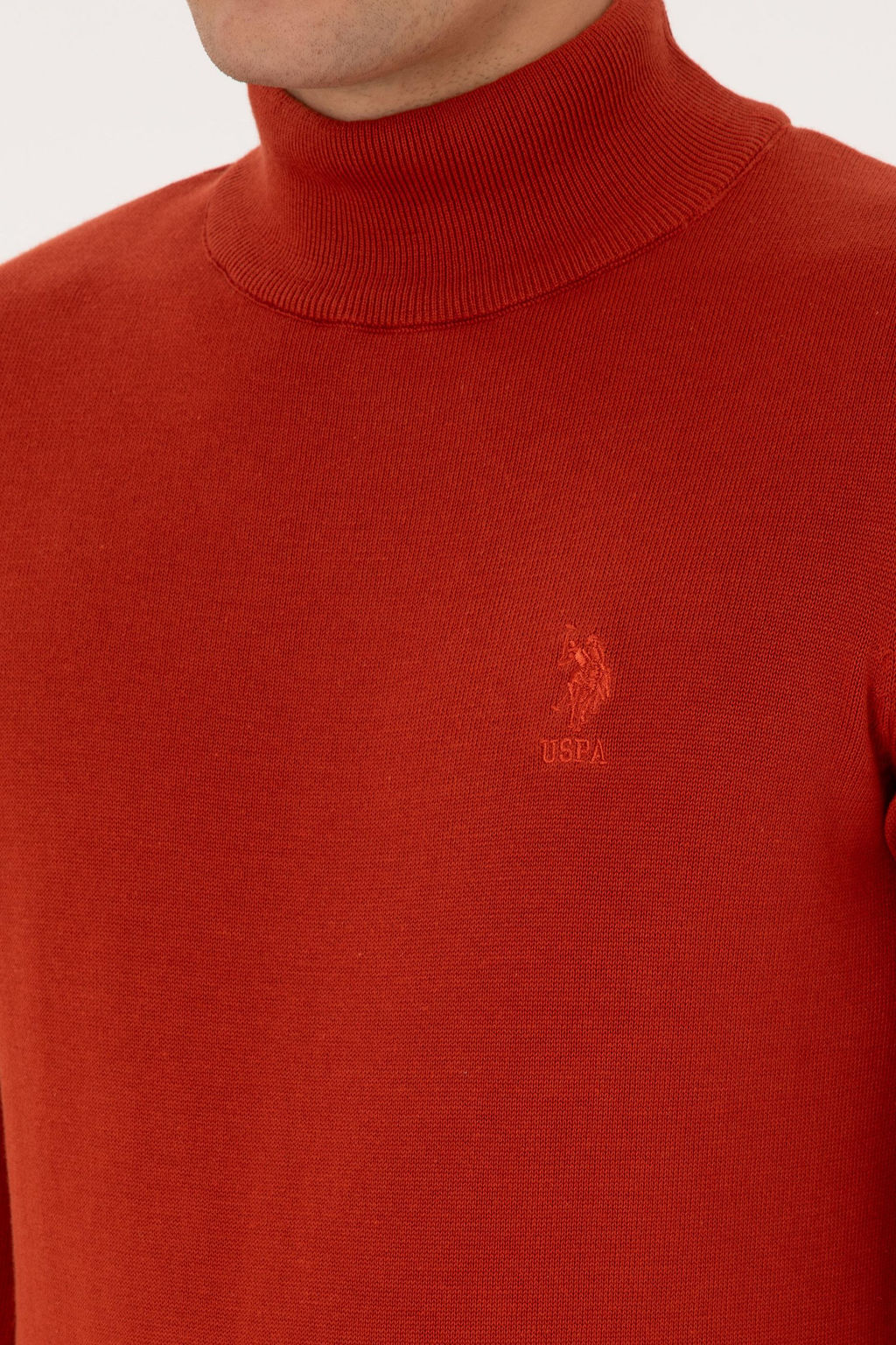 Erkek Slim Fit Yar_m Bal_k__ Yaka Kiremit Basic Kazak - U.s. polo assn фото 7