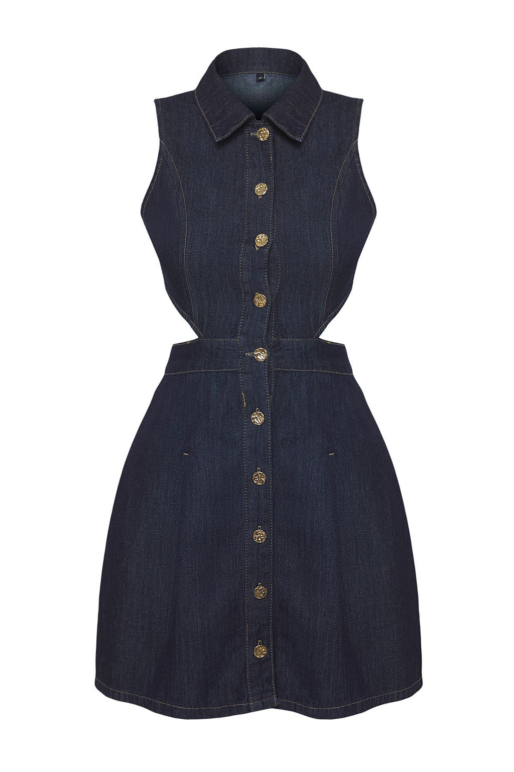 TRENDYOLMILLA Limited Edition Koyu Mavi Cut-Out Pencere Detayl? Gomlek Yaka Mini Denim Elbise TWOSS25EL00505  фото 3