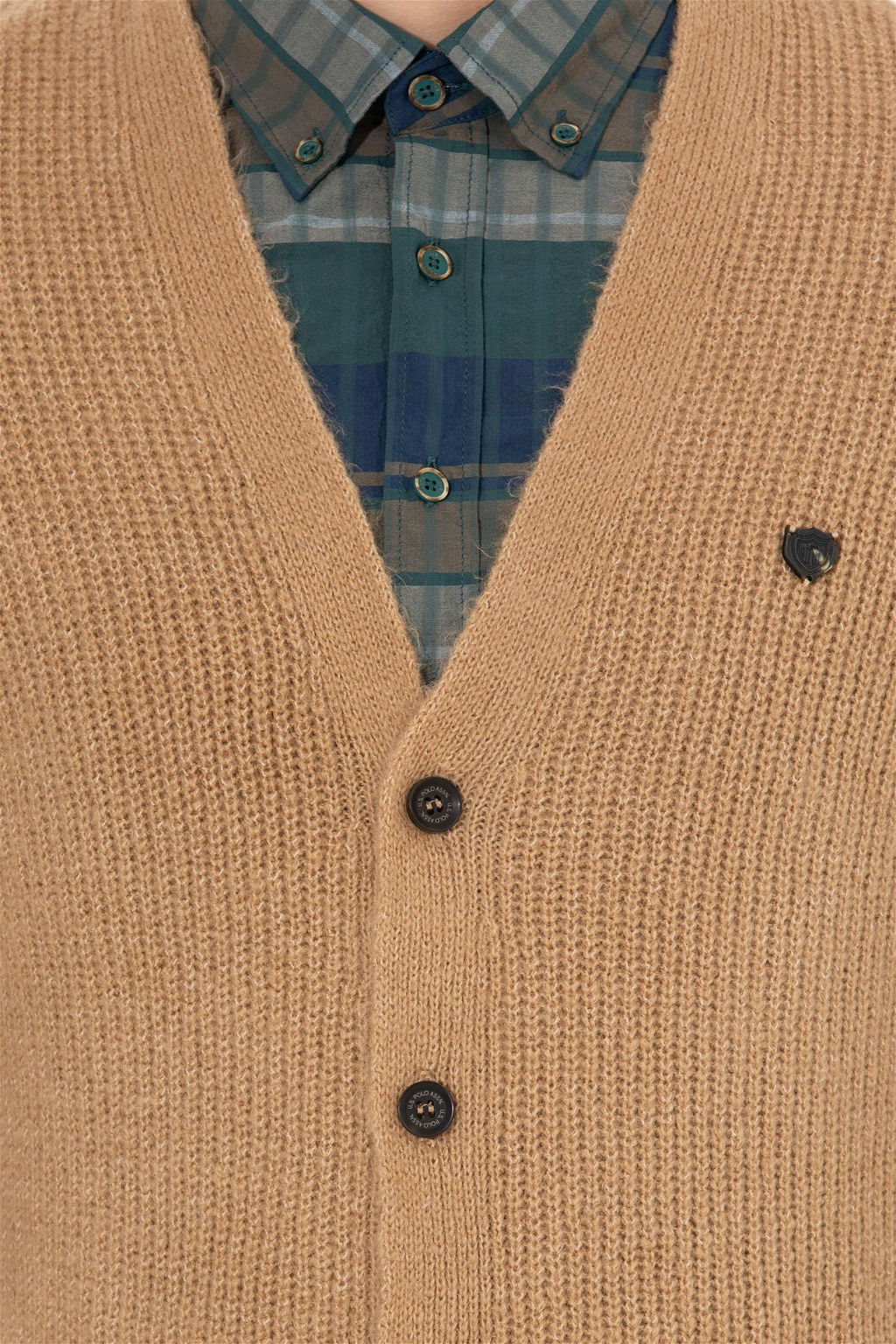 U. S. Polo Assn Мужской кардиган из меланжевого трикотажа светло-коричневого цвета - U.s. polo assn фото 12