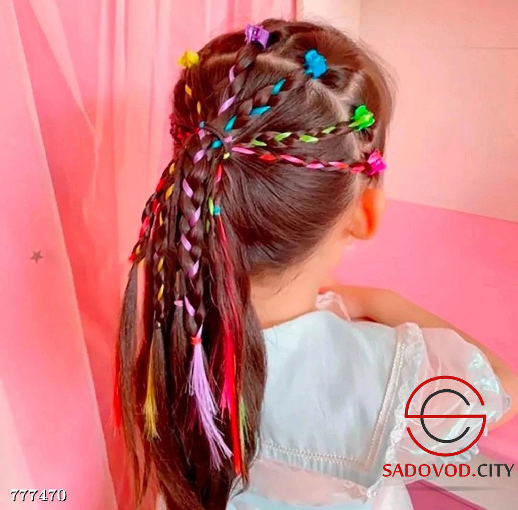 Косички на крабиках разноцветные с бусинами 6 шт