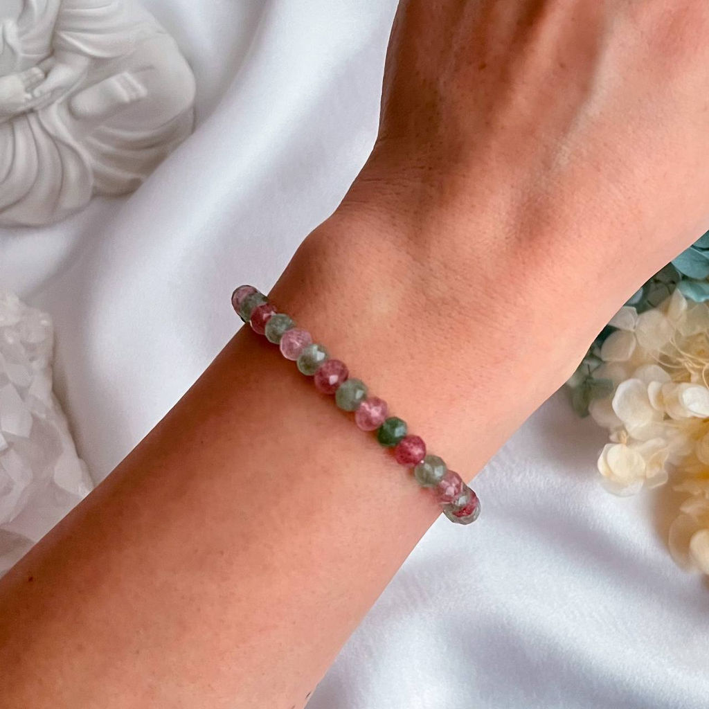 Браслет из зеленого Авантюрина и Клубничного кварца 17,5 см +