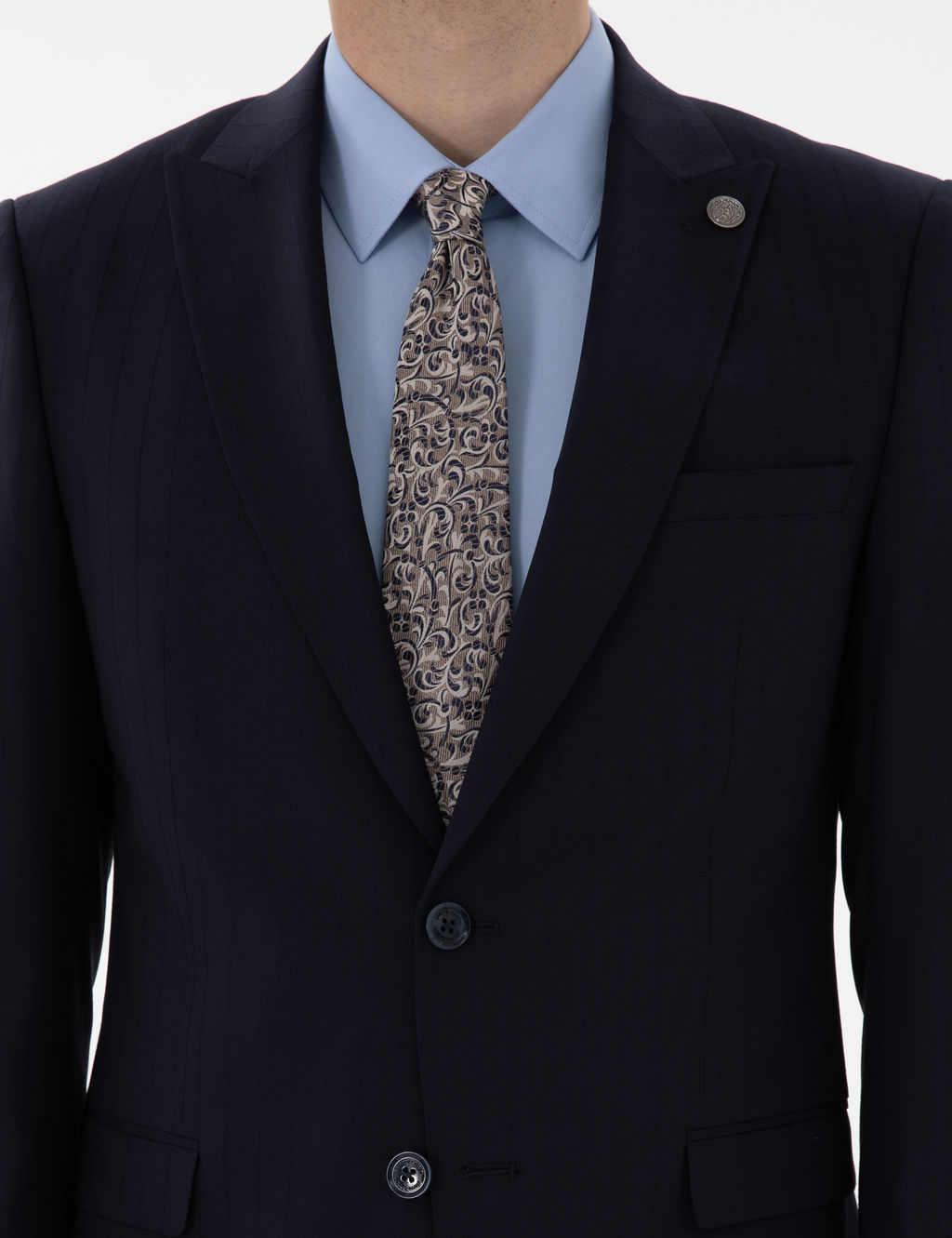 Lacivert Extra Slim Fit _izgili Y_nl_ Tak_m Elbise