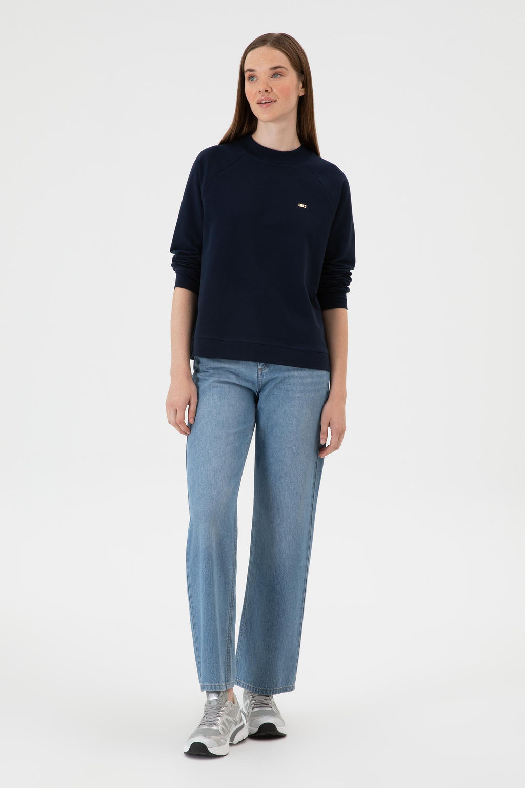 Kad_n Lacivert Regular Bisiklet Yaka Basic Sweatsh_rt