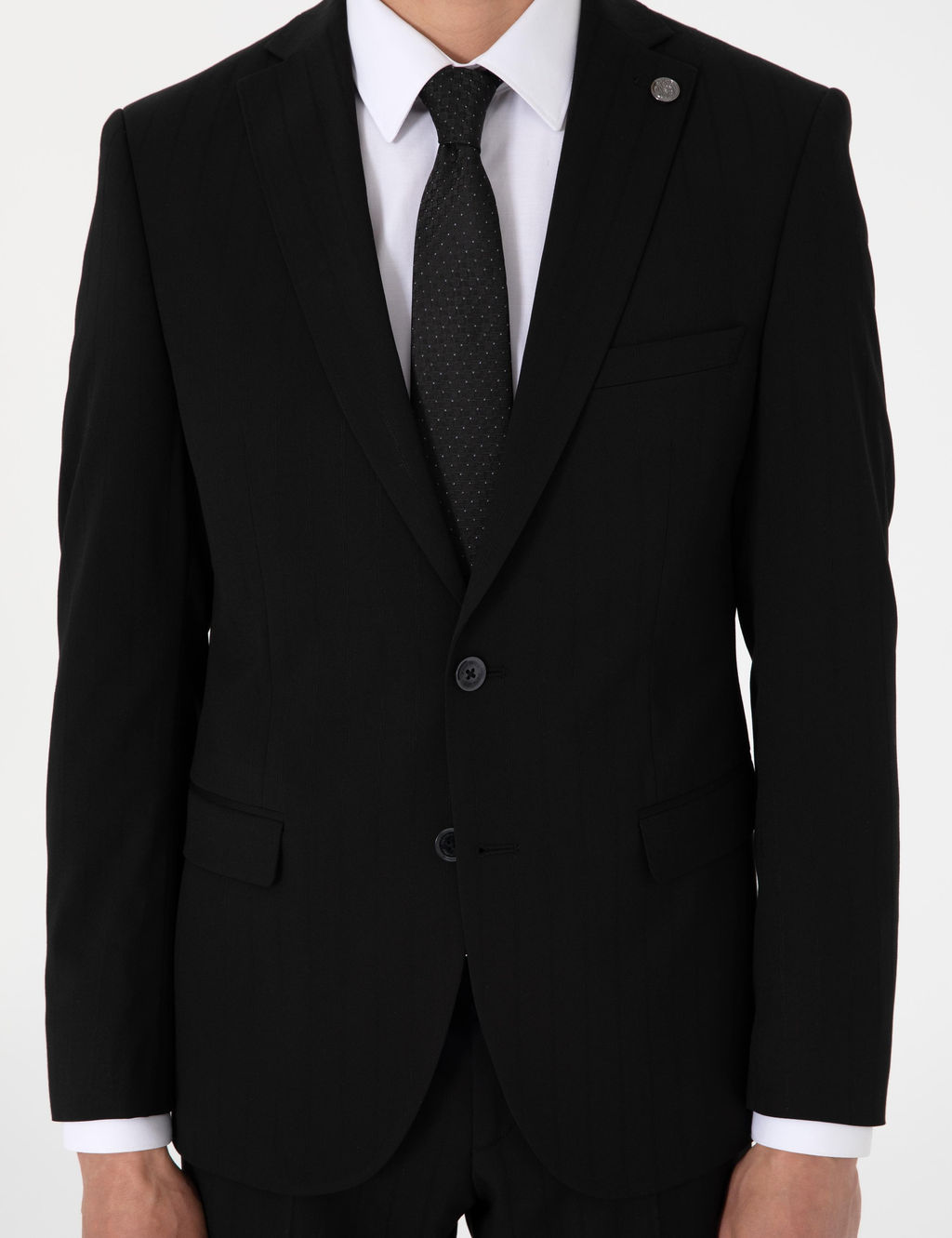 Siyah Slim Fit _izgili Tak_m Elbise