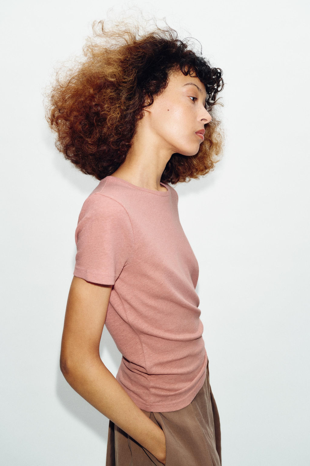 CAMISETA MANGA CORTA CON LINO / Rosa tiza - Zara фото 3
