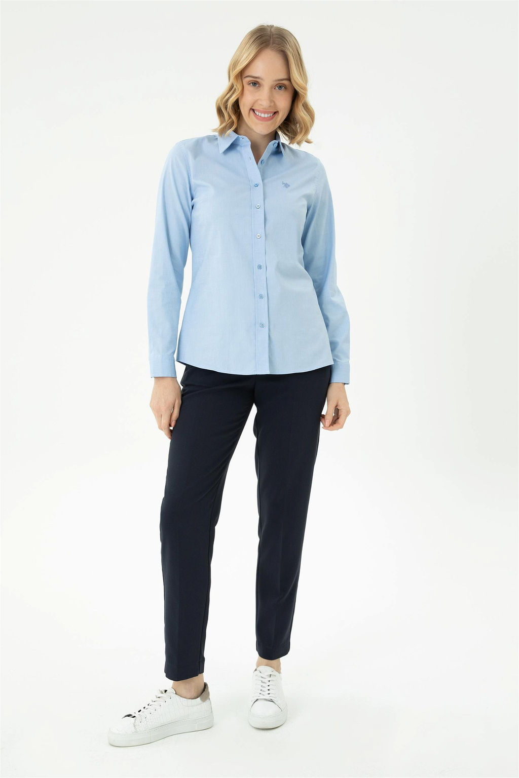 Женская синяя базовая рубашка с длинным рукавом - U.s. polo assn фото 11